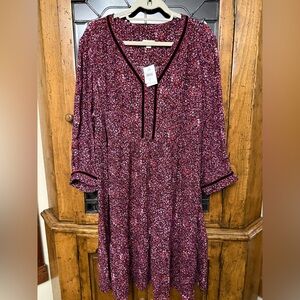 NEW J. Jill Burgundy Floral Long Sleeve Dress Size 2X